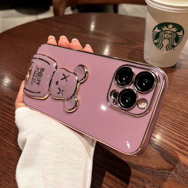 Ốp lưng điện thoại chống sốc 3D Bear Ốp lưng iPhone 6 6s plus 7 plus 8 plus x xs max xr 11 pro max 12 pro max 13 pro max tích hợp chân đế