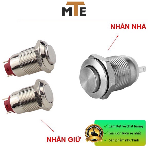 Nút nhấn giữ, nút nhấn nhả chống nước vỏ kim loại 8mm, 12mm, 16mm, 19mm, 22mm