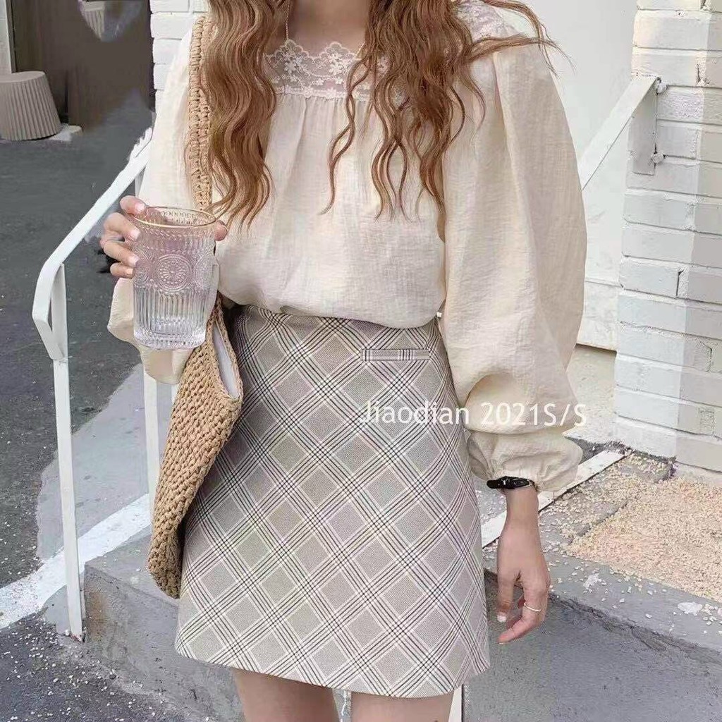 Chân váy chữ A, chân váy kẻ caro lưng cao thời trang (Ảnh thật) | BigBuy360 - bigbuy360.vn