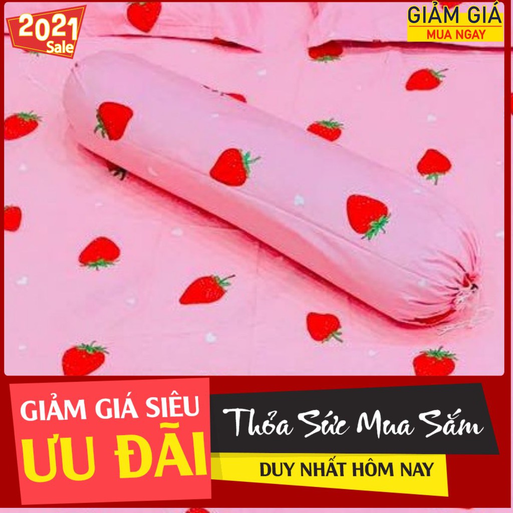 Vỏ gối ôm cotton poly họa tiết,được chọn mẫu,dâu tây hồng