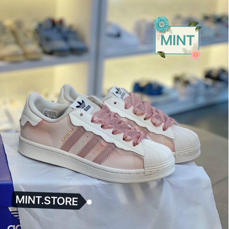 Giày sneaker superstar new 2022 hồng kem pastel