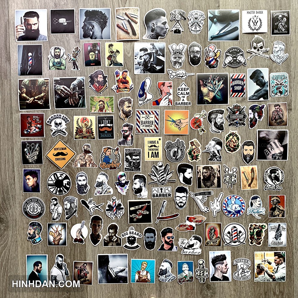 Sticker BARBER trang trí tiệm tóc nam, cửa hàng cắt tóc nam, tem dán chống nước, dán gương