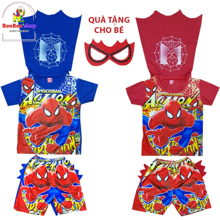 (TẶNG MẶT NẠ) bộ quần áo siêu nhân cho bé trai, đồ bộ siêu nhân cho bé, quần áo siêu nhân bay cho bé size 18-23kg