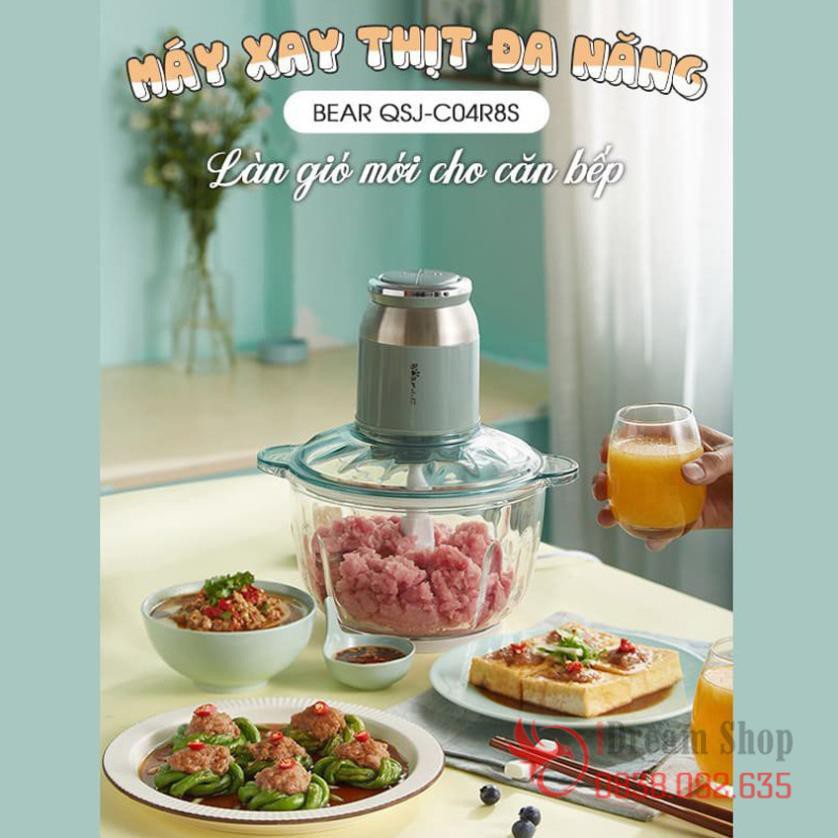 Máy say Cối xay thịt cá mini đa năng cầm tay Bear 2.5L bằng điện cối thủy tinh cao cấp chính hãng