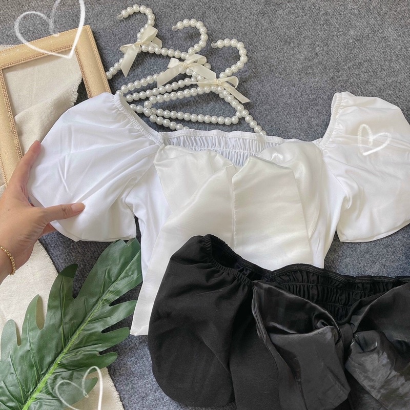 ÁO CROP NƠ NGỰC TAY BỒNG - kèm hình thật