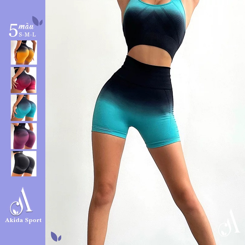 Set Bộ Đồ Tập GYM Thể Thao Quần Đùi Màu Ombre Đen A-258 Thời Trang