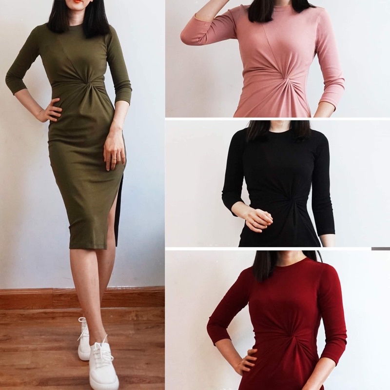 F842 Đầm ôm thiết kế xoắn eo