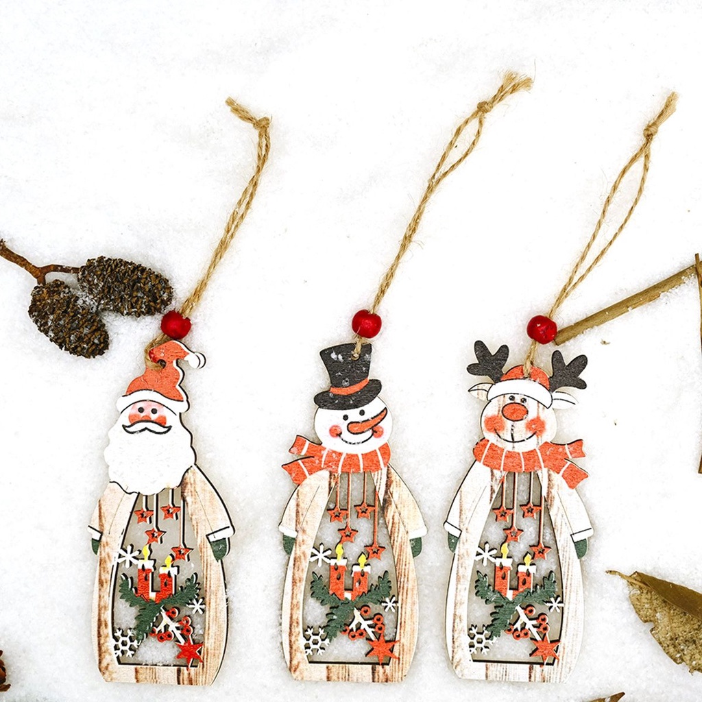 Phụ Kiện Treo Trang Trí Cây Thông Giáng Sinh Bằng Gỗ Hình Ông Già Noel / Người Tuyết / Tuần Lộc Dễ Thương