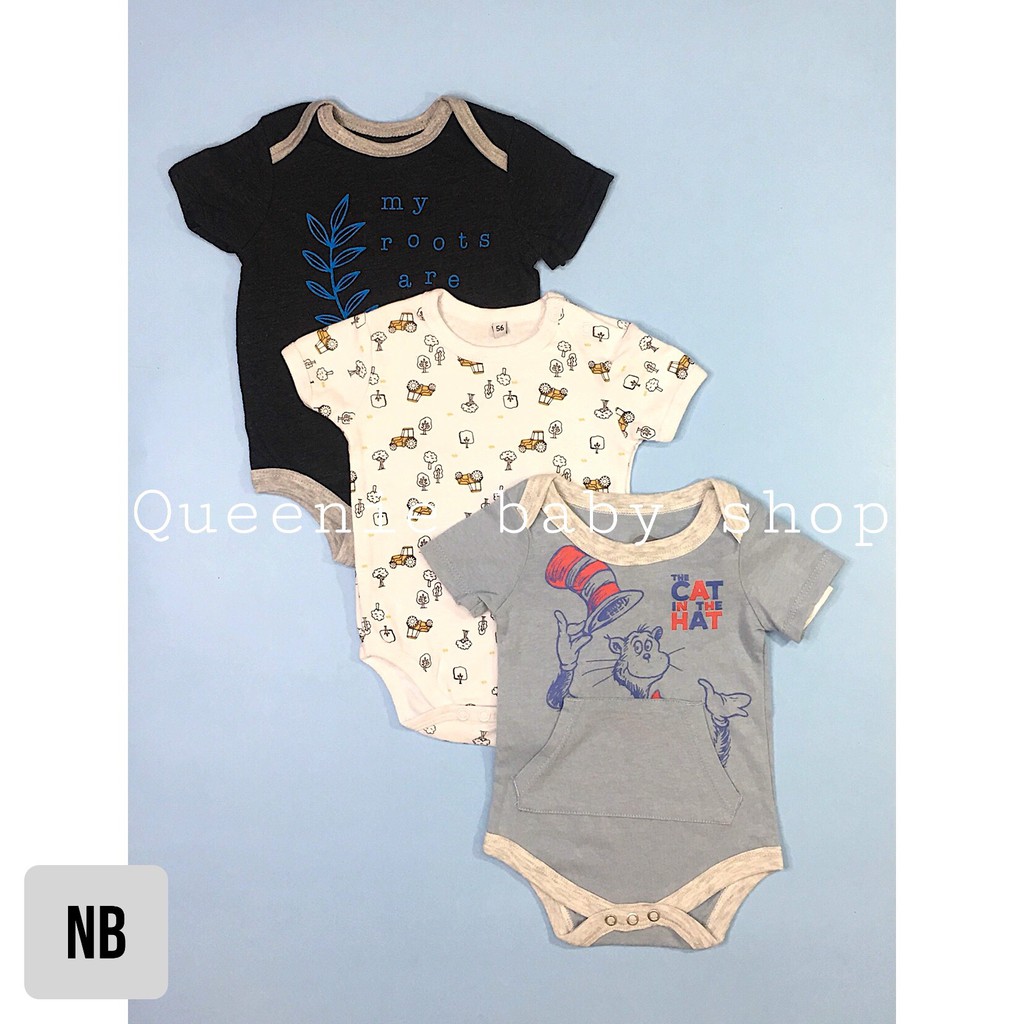 Set body chip cộc tay bodysuit cotton xuất dư cho bé trai size newborn