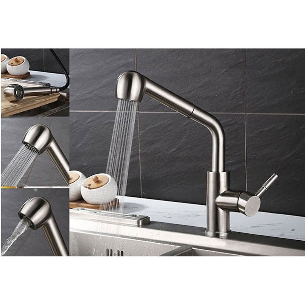 Combo chậu rửa chén bát inox Valenza 7843 hai hố lệch,vòi rửa bát đầu rút 02, bộ xả chậu, rá inox đa năng, bình xà phòng | BigBuy360 - bigbuy360.vn
