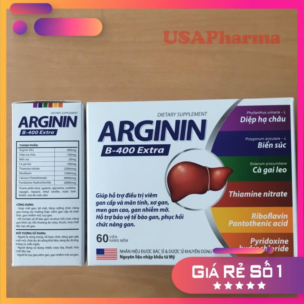 Viên uống ARGININ B-400 EXTRA - Mát gan, bảo vệ và phục hồi chức năng gan do rượu bia thuốc lá - Hộp 60 viên