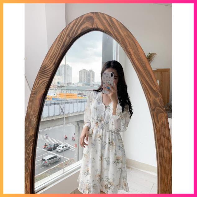 Váy hoa nhí vintage, Váy hoa voan tơ mát mịn cổ V -MOONMY | BigBuy360 - bigbuy360.vn