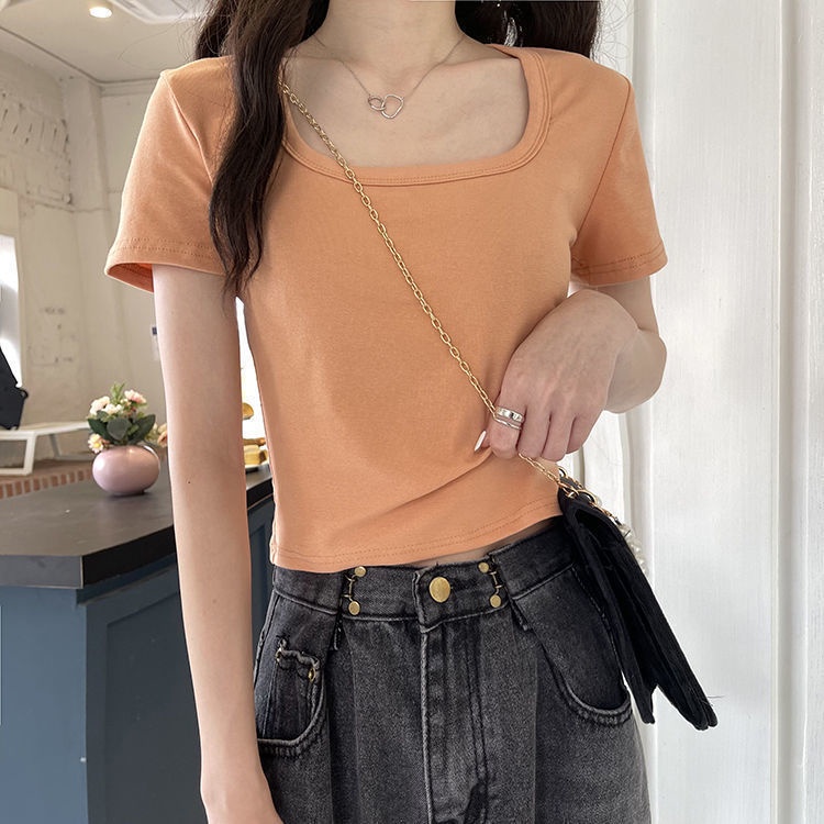 Áo Thun Ngắn Tay Màu Sắc Đơn Giản Thời Trang Cho Nữ