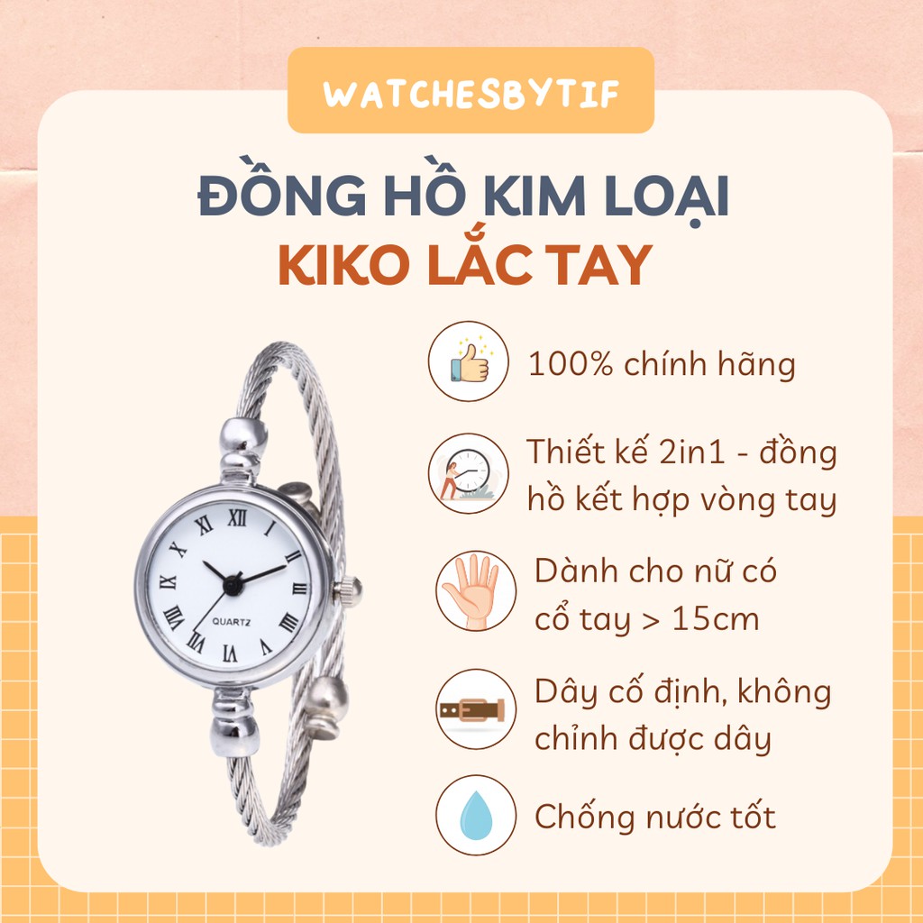 Đồng hồ nữ mặt tròn kiêm lắc tay bạc KIKO mặt trắng đồng hồ nữ mặt nhỏ size 22mm Watchesbytif đi học đi chơi