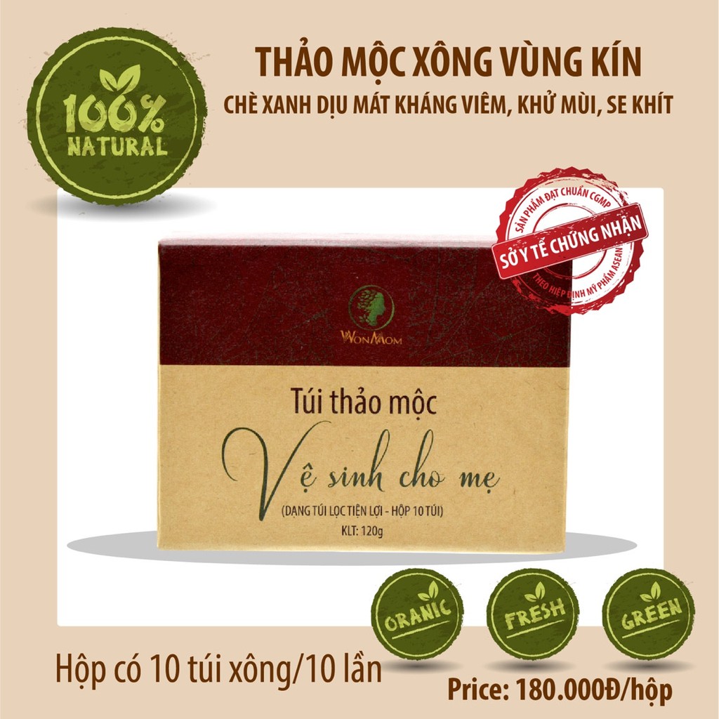 Túi Thảo Mộc Xông Vùng Kín Thơm Tho Cho Mẹ Bầu &amp; Sau Sinh Wonmom ( 10 Túi/Hộp )