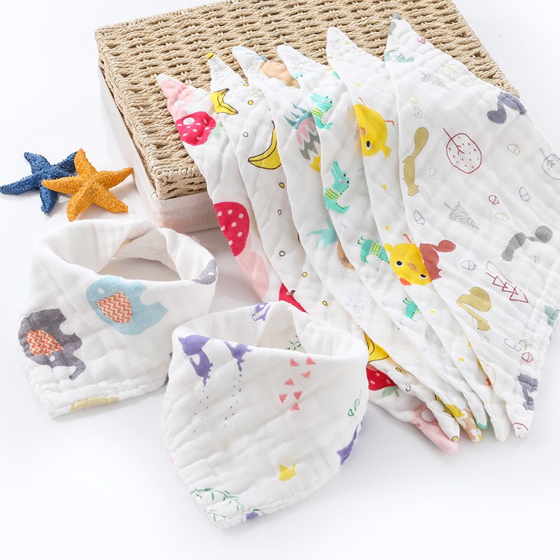 Khăn yếm tam giác cho bé, yếm xô cotton có cúc bấm cao cấp loại dày mềm mịn thoáng mát cho trẻ sơ sinh