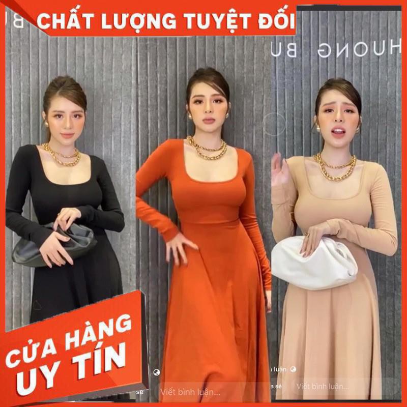 ĐẦM THUN XOÈ TAY DÀI CỔ VUÔNG VẢI ĐẸP XUẤT SẮC- ảnh thật trải sàn