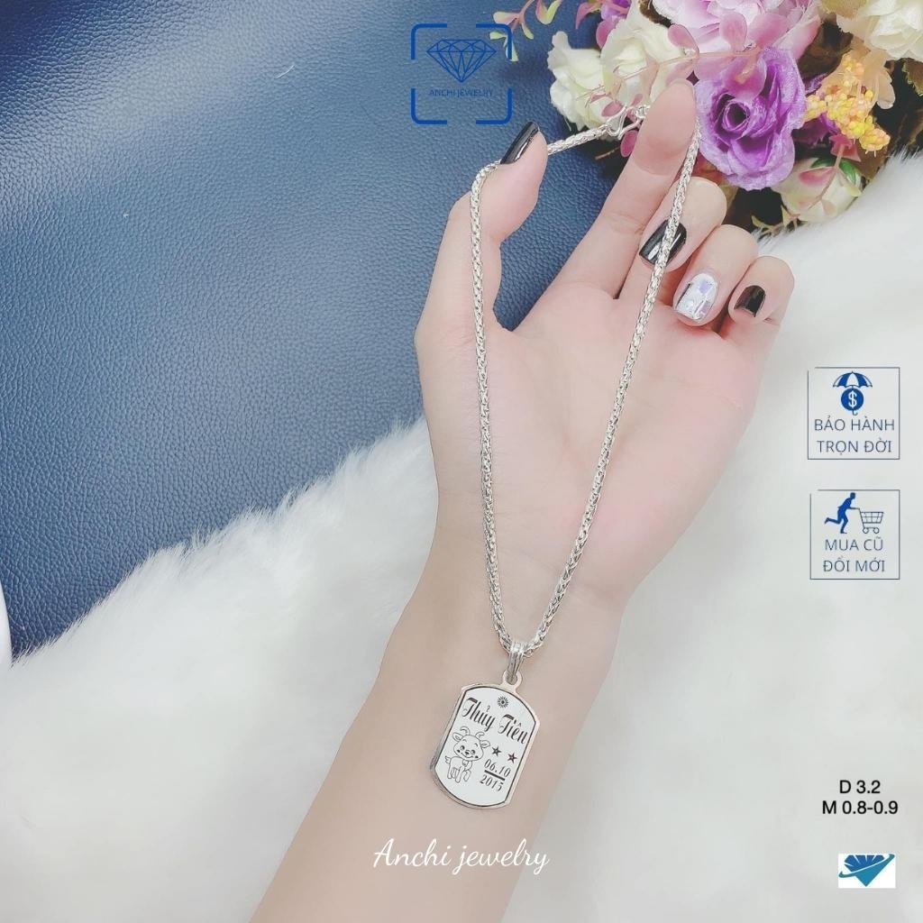 Dây chuyền khắc tên cho bé trai miễn phí, chuẩn bạc ta an toàn cho bé, Anchi jewelry