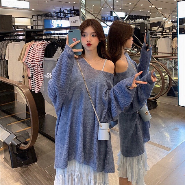 Set váy dài + áo len mỏng ulzzang