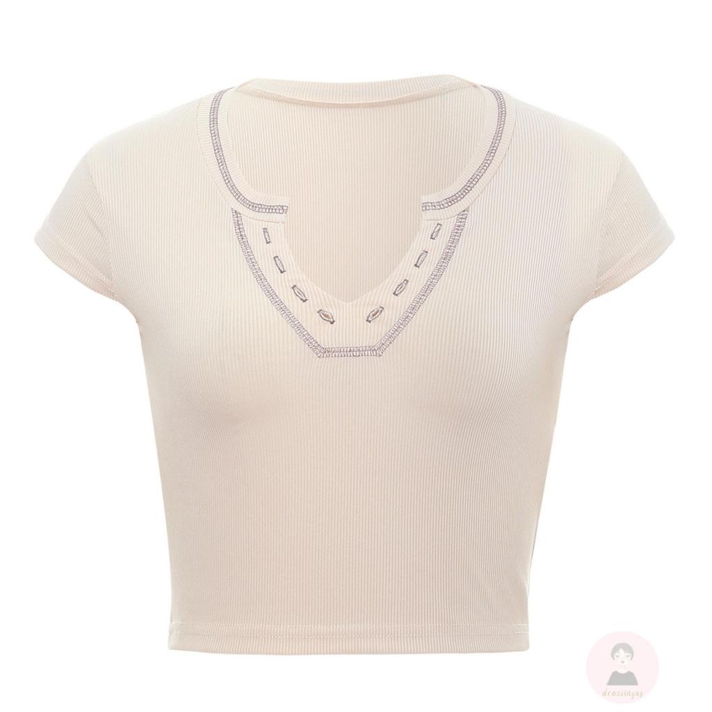 Áo Thun Tay Ngắn Cổ V Thời Trang Dành Cho Nữ