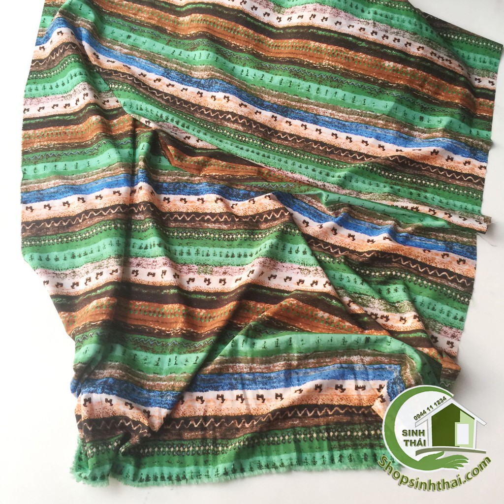 Vải thổ cầm nhiều màu - vải lụa hawai in hình thổ cẩm [ 1 mét x khổ 1,55m ] - màu xanh lá