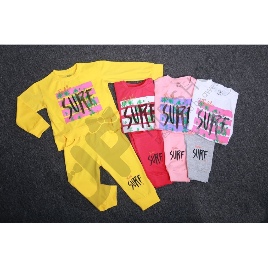 Bộ thun cotton tay dài bé gái, in chữ cá tính - màu đỏ hồng