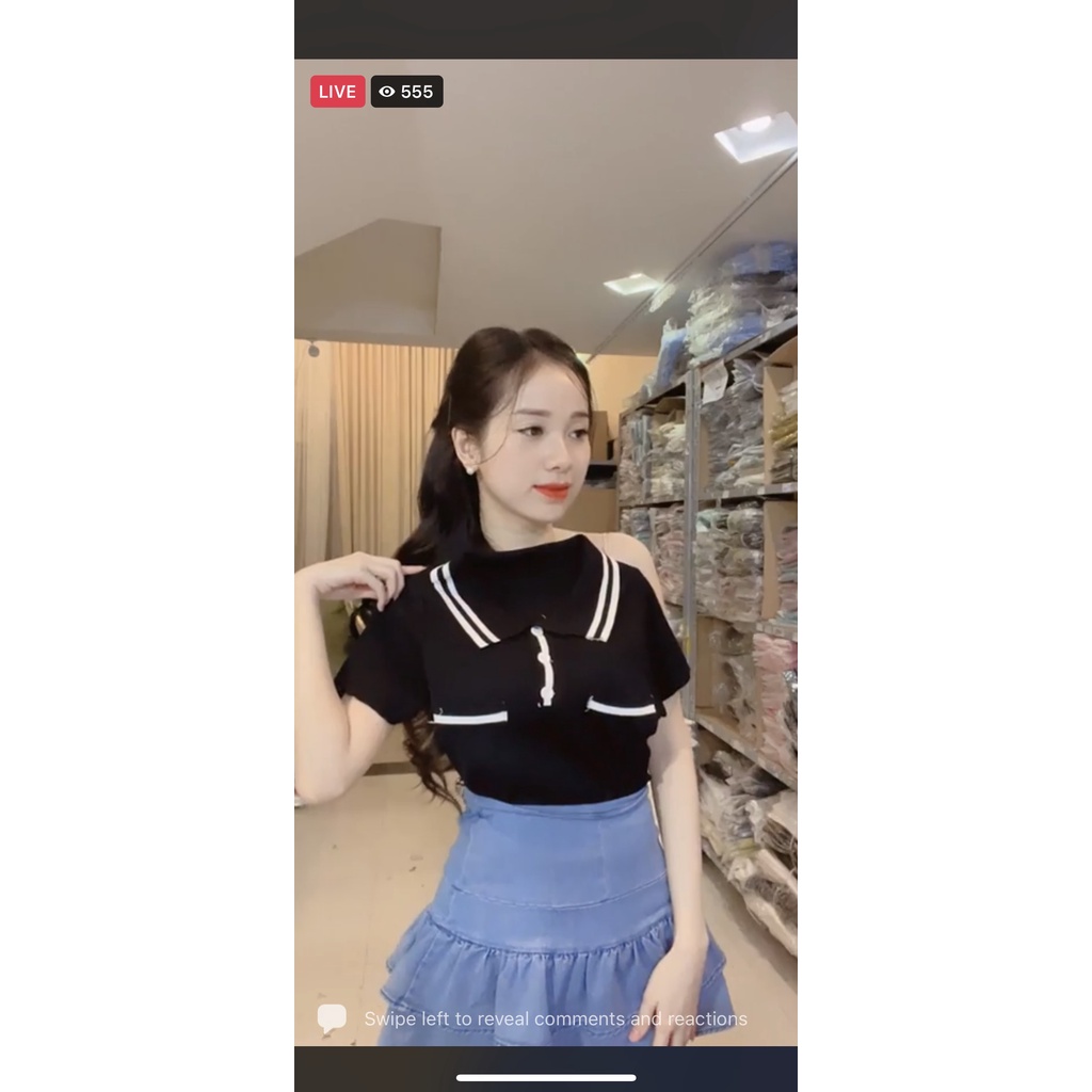 Áo dệt kim cổ 2 viền sọc-B06