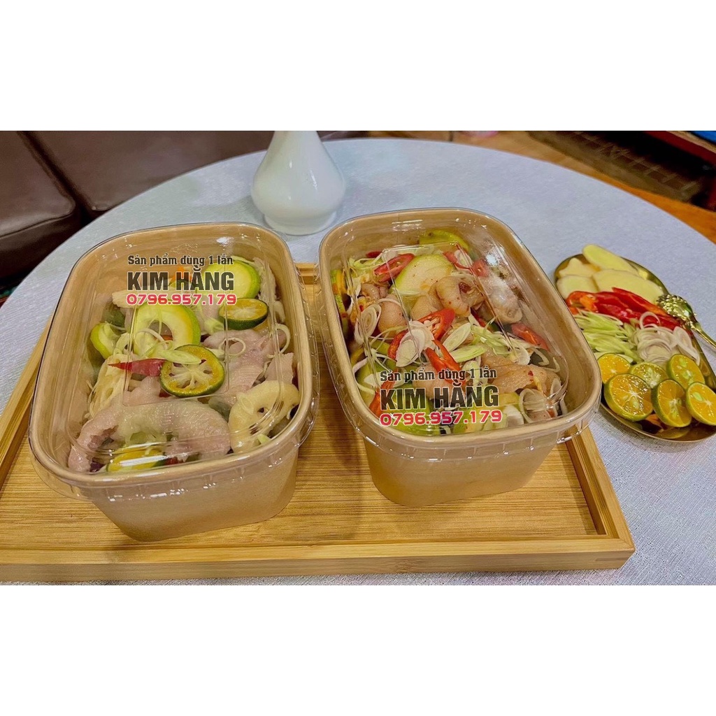 Set 50h kraft chữ nhật 750ml đựng bento , đựng mousse, tirsmisu , đựng chân gà sả tắc,....