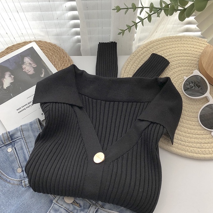 NUZIRO  Áo cardigan  dệt kim tay dài cổ chữ v màu sắc đơn giản phong cách Hàn Quốc cho nữ