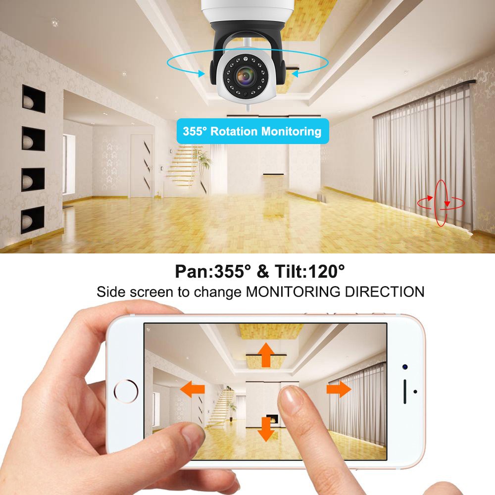 EVKVO - Camhi PRO APP FHD 3MP WIFI CCTV Camera Rotate Wireless PTZ IP Camera CCTV Infrared Night Vision Security Camera Surveillance Camera Two Way Audio IP CCTV Motion Detection Alarm PTZ Camera