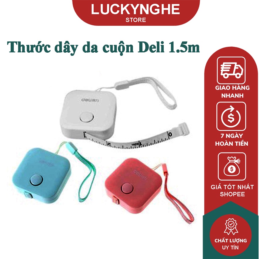 Thước dây da cuộn Deli - 1.5m-Có vạch chia cm và vạch chia Inch