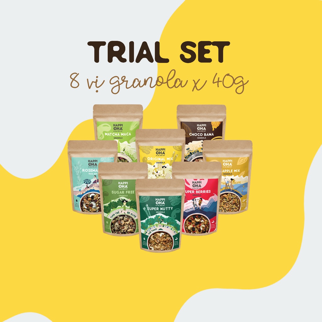 [Trial Set] Combo Granola - - Ngũ Cốc Ăn Sáng/Ngũ Cốc Ăn Kiêng Hỗ Trợ Ăn Kiêng Và Giảm Cân 40g x 8 vị HAPPI OHA