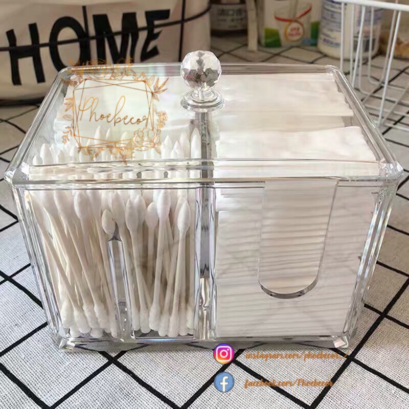 Hộp đựng bông tẩy trang, bông tai, mỹ phẩm bằng nhựa mika cao cấp - PB12 | BigBuy360 - bigbuy360.vn