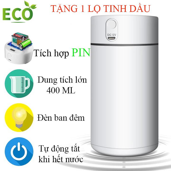 Máy Khuếch Tán Tinh Dầu Khử Mùi Ô Tô, Máy Phun Sương Tạo Ẩm 400 ML,Thiết Kế Nhỏ Gọn,Tinh Tế , Tích Hợp PIN