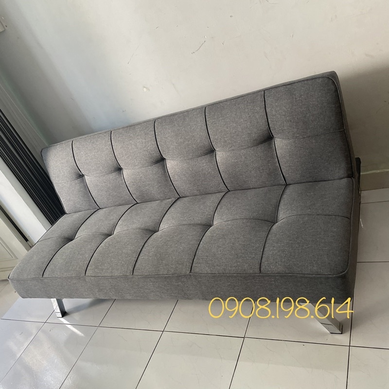 Giường sofa thông minh gấp gọn 1m7 - Ghế sofa đơn phòng khách - Đi văng vải màu xám nguyên bộ có đôn và bàn