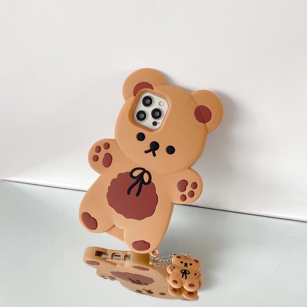 Ốp Điện Thoại Bằng Silicon Hình Gấu Thắt Nơ 3D Chống Rơi Cho iPhone 12 Pro Max 11 Pro Max Xs Max Xr X 6 7 8 Plus Plus