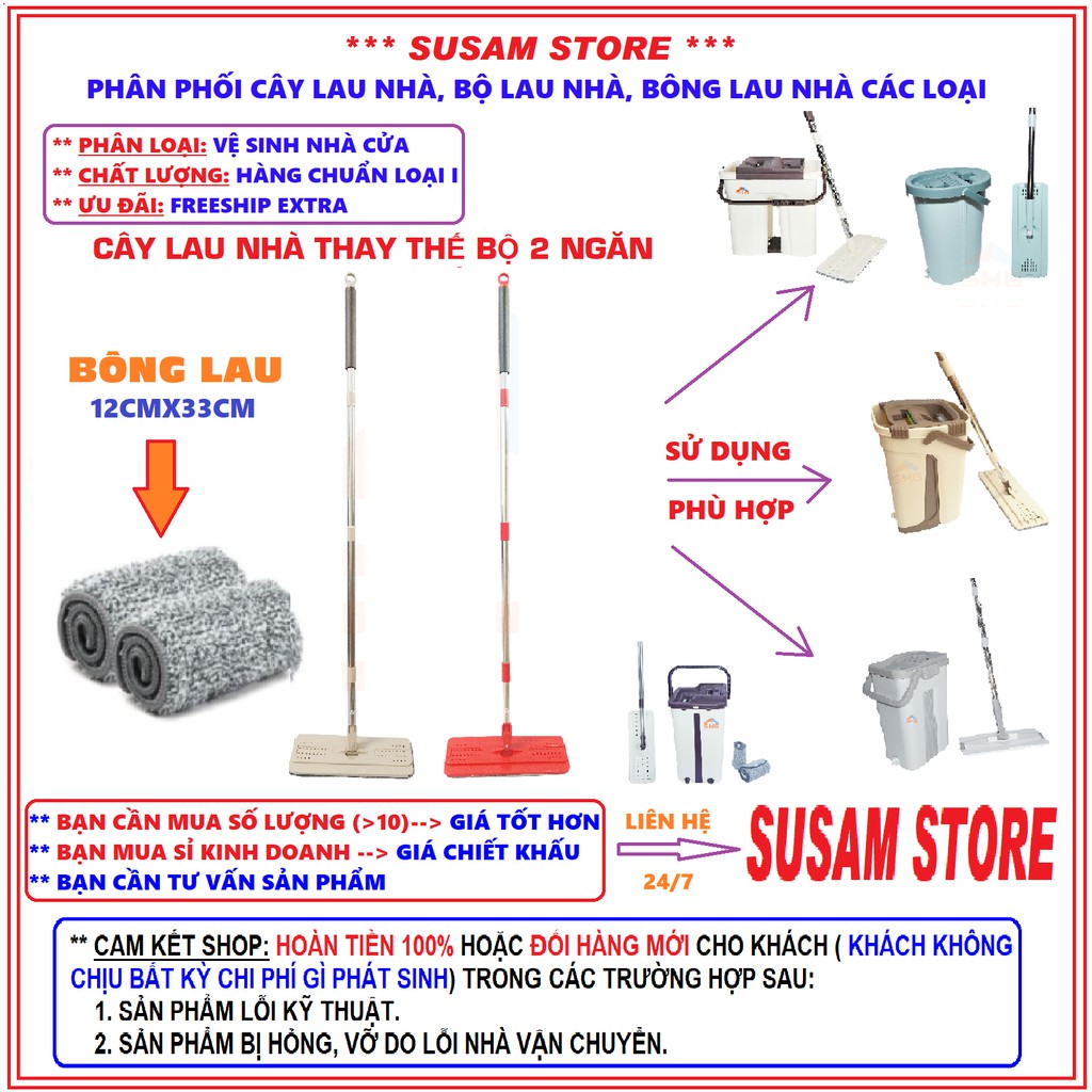 CÂY LAU NHÀ CAO CẤP THAY THẾ CHO BỘ LAU NHÀ HAI NGĂN THÔNG MINH, ĐƯỜNG KÍNH ỐNG 25 MM, NGÀM HAI ĐẦU BÔNG