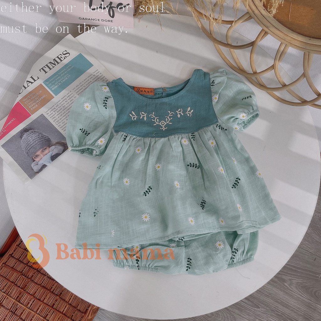 Set Bộ Đồ Sơ Sinh Bé Gái Baby Doll Chất Liệu Line Xước Tay Bồng Công Chúa Size 6-16kg - Babi mama HM02