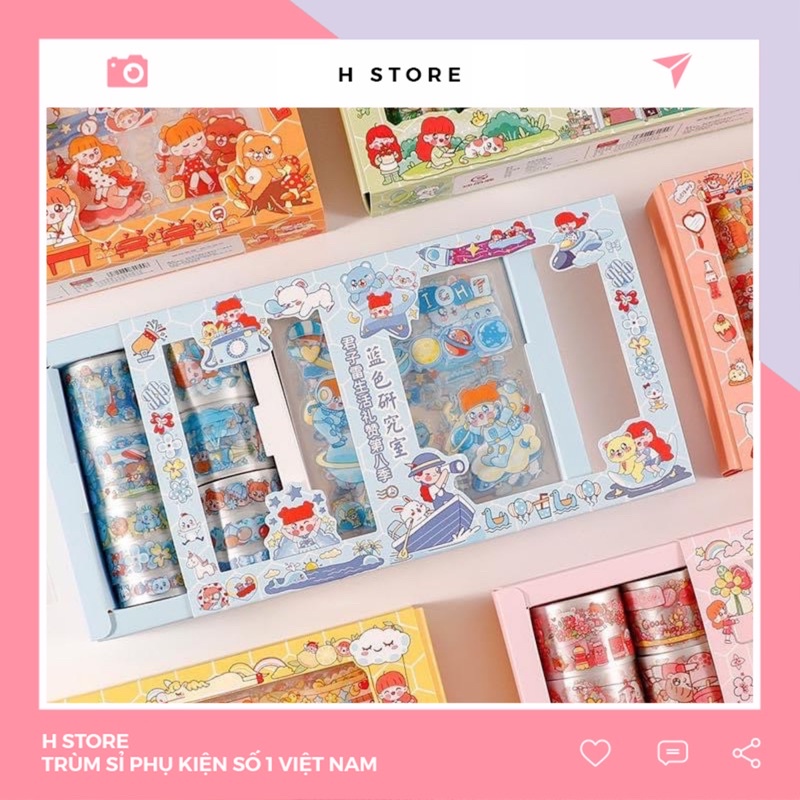 Set Băng Dính Washi Và Sticker Cute Trang Trí Sổ, Vở, Quà Tặng