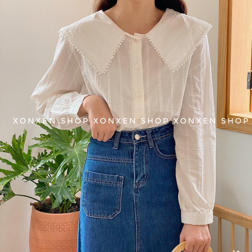 Áo kiểu cổ bèo chất vải xô Xonxen shop free size mã 323