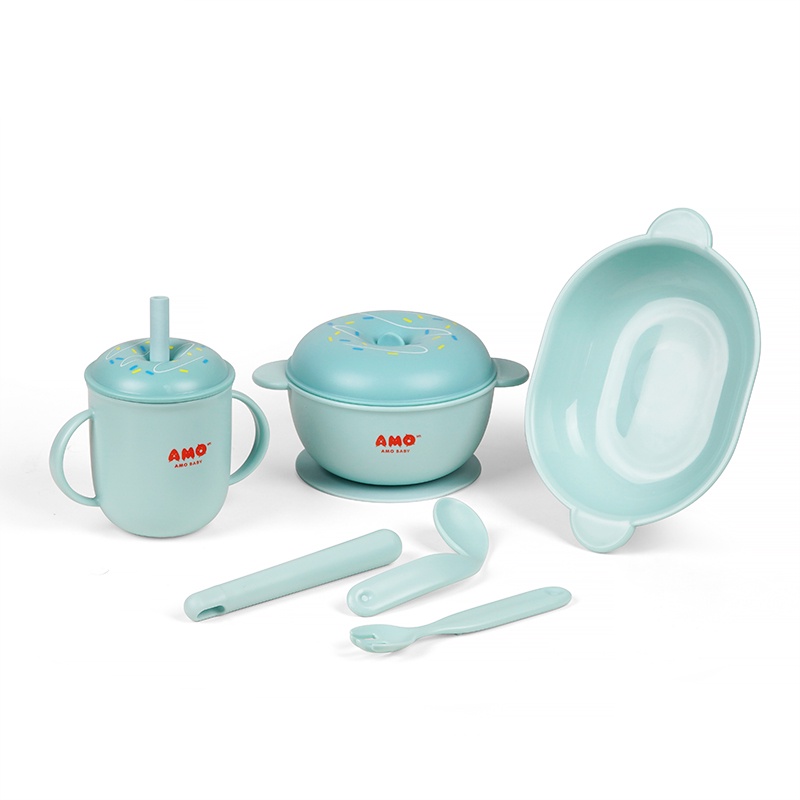 Bộ bát ăn dặm AMOBABY586 set 6 chi tiết đồ dùng cho bé