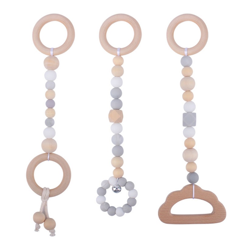 Bộ 3 Vòng Lục Lạc Silicone Treo Xe Đẩy Em Bé Sơ Sinh Mọc Răng