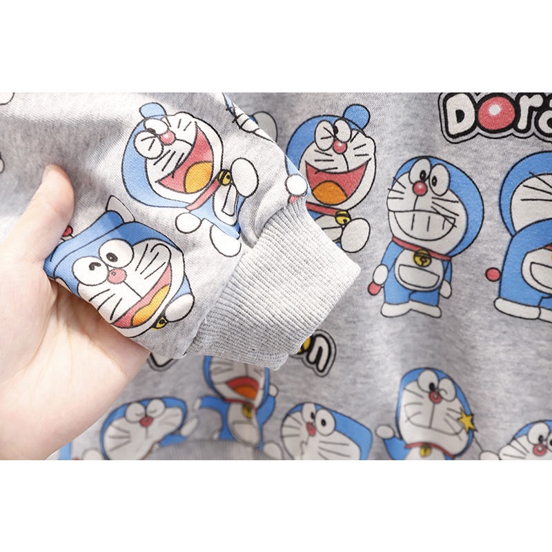 Áo thun tay dài vải cotton in hoạt hình Doraemon dễ thương cho bé trai