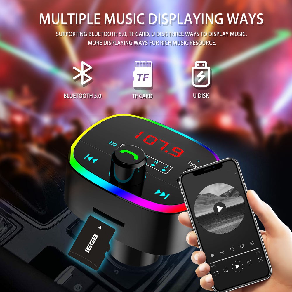 IN STOCK Car Mp3 Player RGB Light Bluetooth 5.0 Tf Card U Disk Auto Music Transmitter