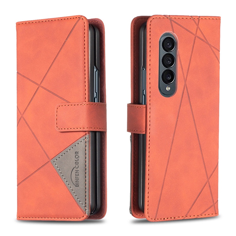 Samsung galaxy z fold 4 fold 3 5g z fold 5 5gleather case fold4 phone case protection case fold 3 casing card wallet buckle rhombic color matching