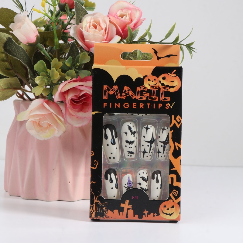 Bộ 24 Móng Tay Giả Bằng Acrylic Phong Cách Gothic Hóa Trang Halloween