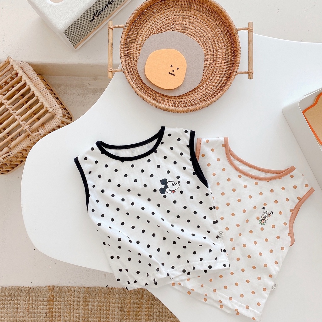 Set Áo Sát Nách Chấm Bi Và Quần Short Họa Tiết Hoạt Hình Thời Trang Mùa Hè Cho Bé Gái