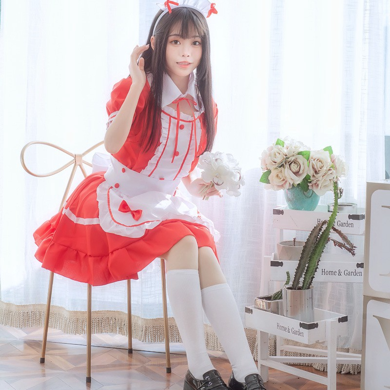 Bộ quần áo hầu gái dáng dài hàng có sẵn Bộ Đồ Hóa Trang Cô Hầu Gái Lolita Họa Tiết Rằn Ri Phong Cách Nhật Bản Dễ Thương
