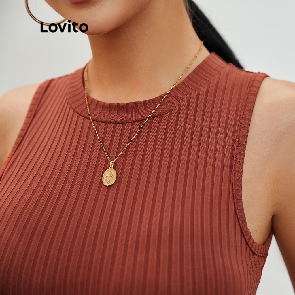 Lovito Cổ áo đứng trơn không tay vừa phải Áo khoác cơ bản L20D173 (Nâu gỉ)