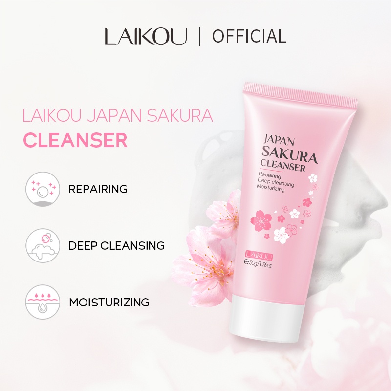 Sữa rửa mặt LAIKOU hoa anh đào Nhật Bản kiềm dầu làm sạch mụn đầu đen thu nhỏ lỗ chân lông 50g